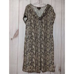 Dana Buchman Dress Ladies Extra Large Brown Snakeskin Capped‎ Sleeve Midi